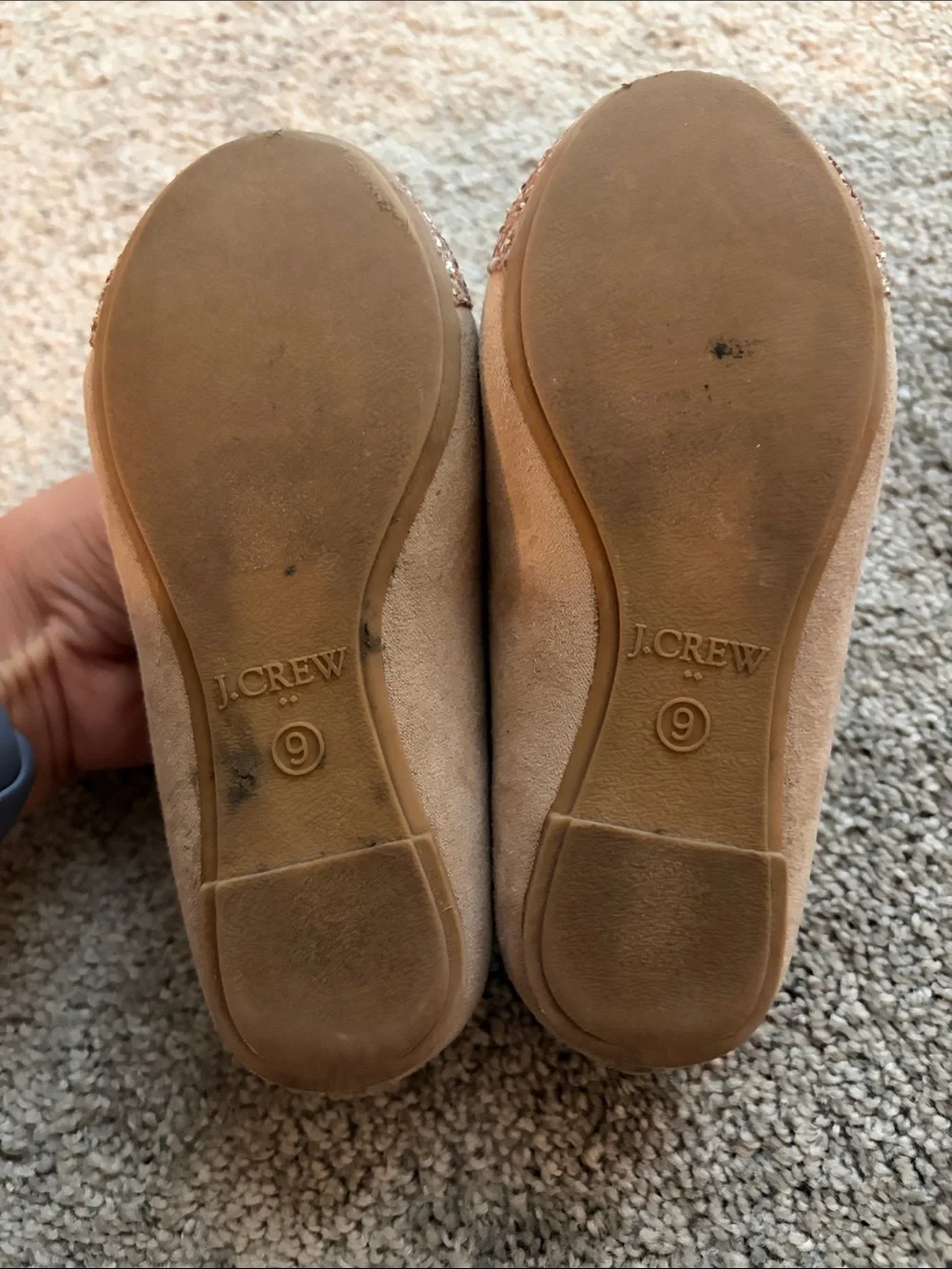 J. Crew Nude Ballet Flats with Rose-Gold Glitter Toe
